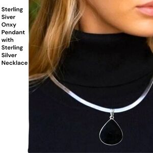 Sterling Siver Onyx Teardrop Pendant &  Necklace